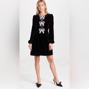 SALONI Camille Black Velvet Dress with Silver Crystal Bow Details US 8